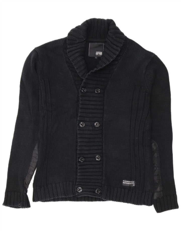 JACK & JONES Hombre Cárdigan Suéter Grande Algodón Negro