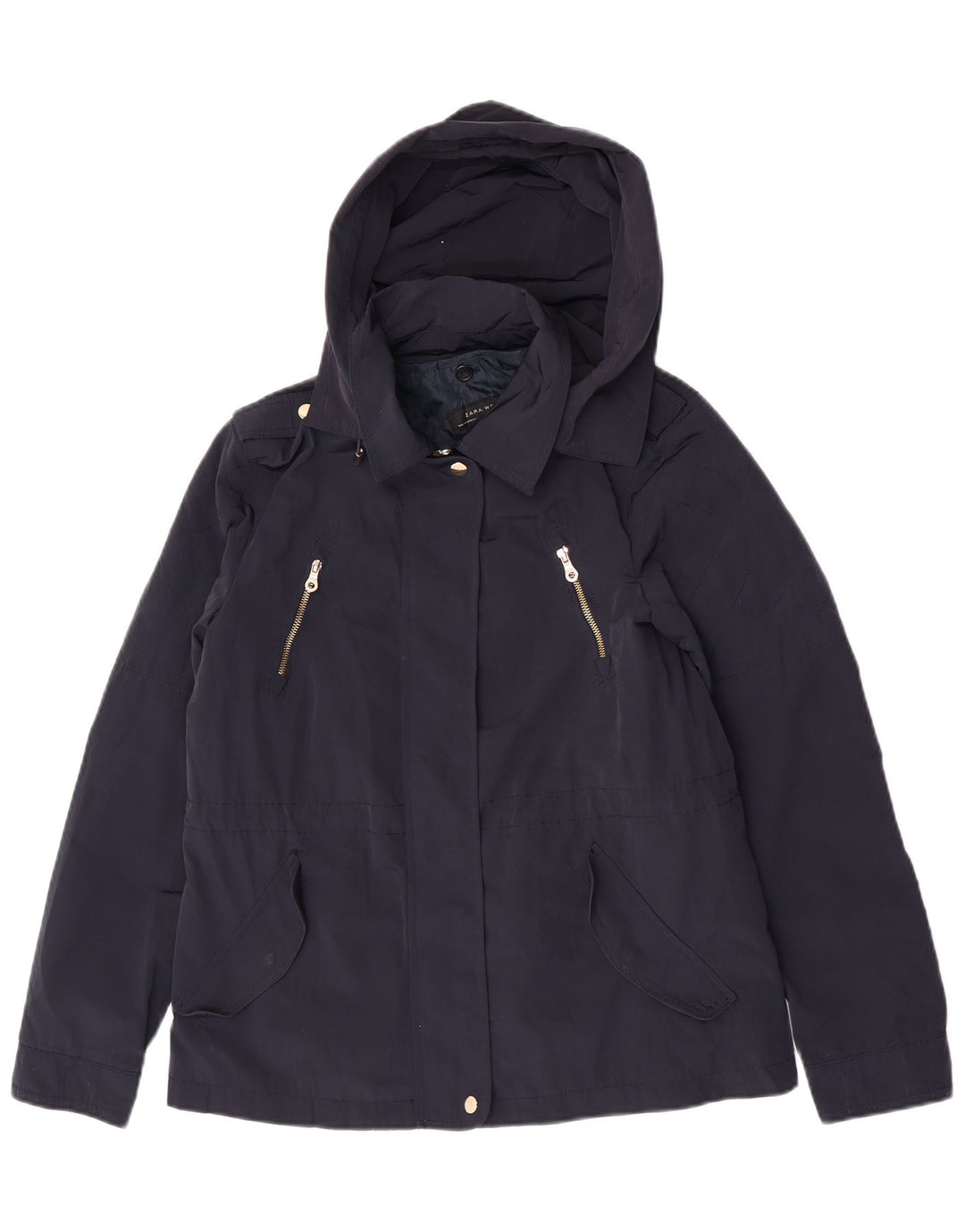Zara Chaqueta Bomber Militar Con Capucha Para Mujer UK 14 Mediana Azul Marino Poliéster