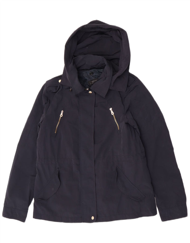 Zara Chaqueta Bomber Militar Con Capucha Para Mujer UK 14 Mediana Azul Marino Poliéster