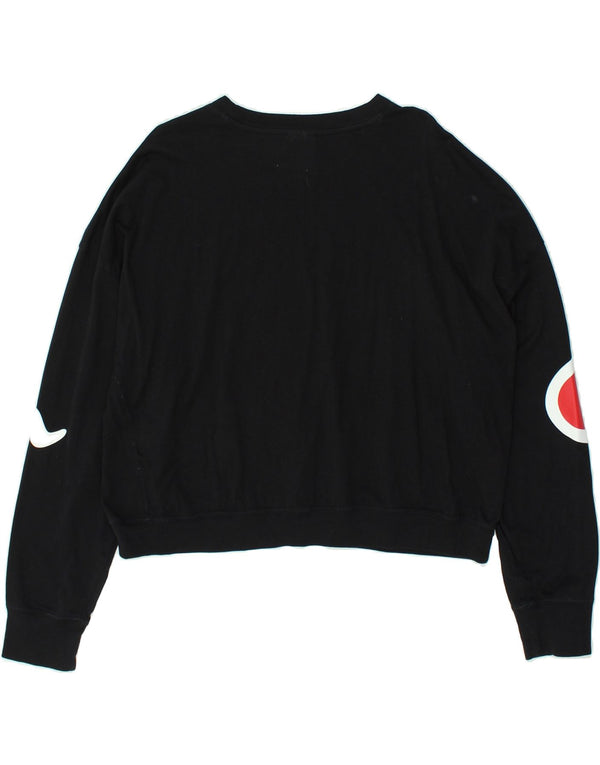 CHAMPION Sudadera corta gráfica para mujer Jumper UK 14 Medium Black Cotton