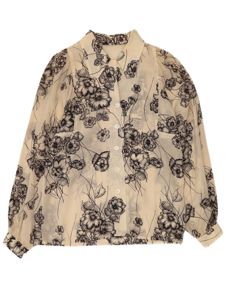 VINTAGE Mujer Ver a través de camisa blusa Reino Unido 12 Medio Off White Floral