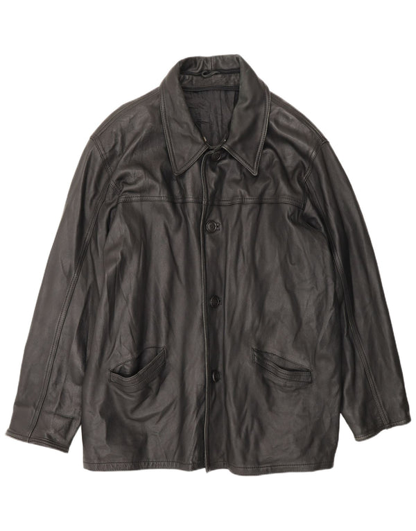 Vintage hombres cuero abrigo Reino Unido 42 XL negro