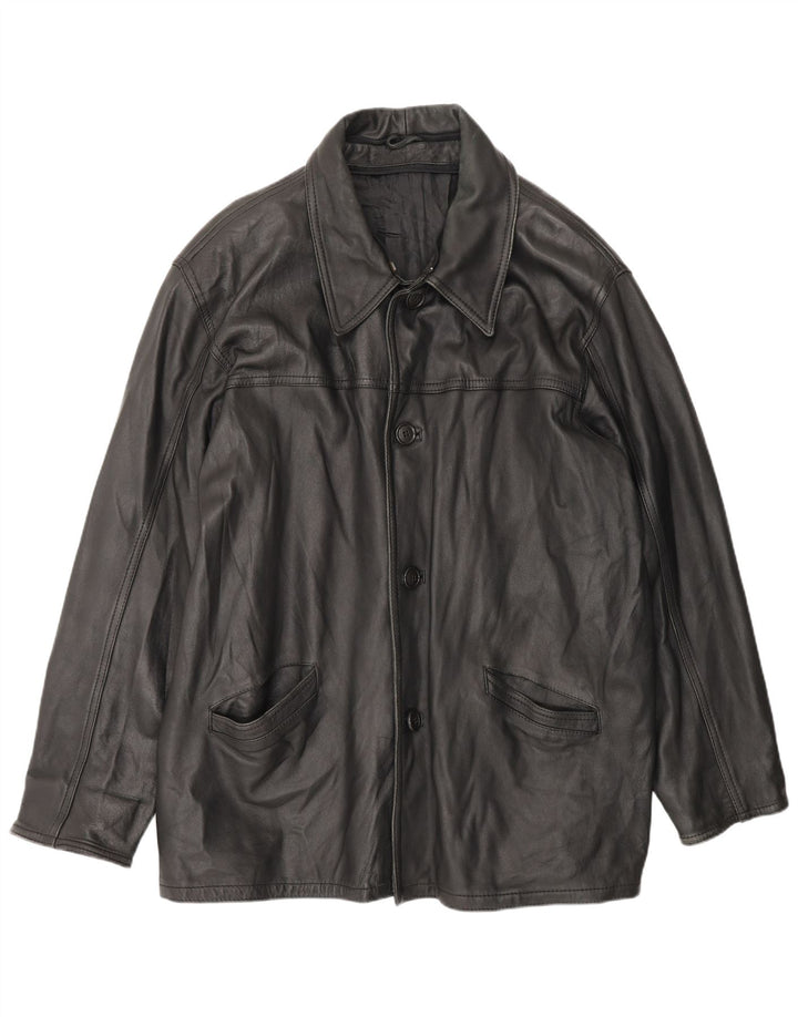 Vintage hombres cuero abrigo Reino Unido 42 XL negro