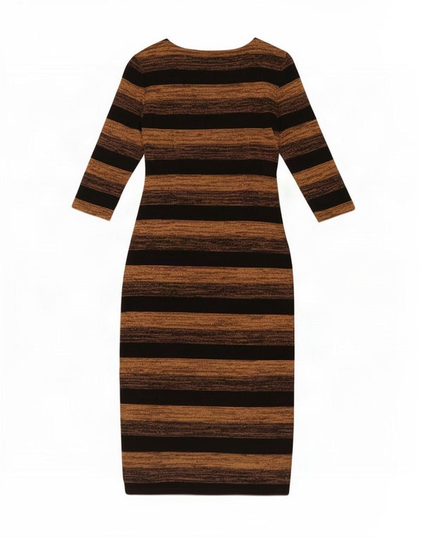 Marks & Spencer Vestido tipo jersey de manga 3/4 para mujer UK 8 Small Marrón a rayas