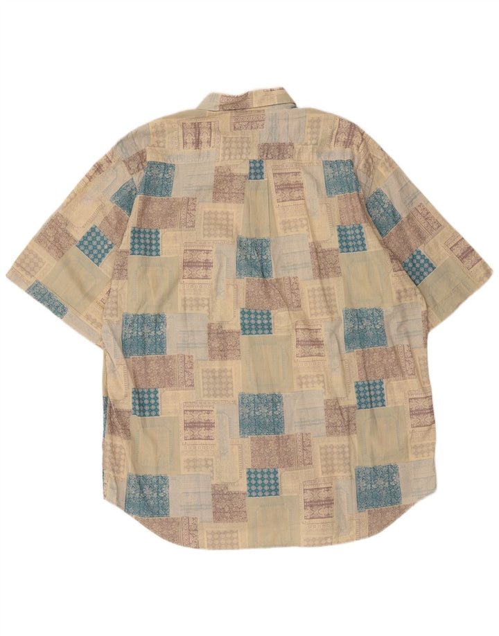 Camisa Vintage Hombre Manga Corta XL Beige Patchwork