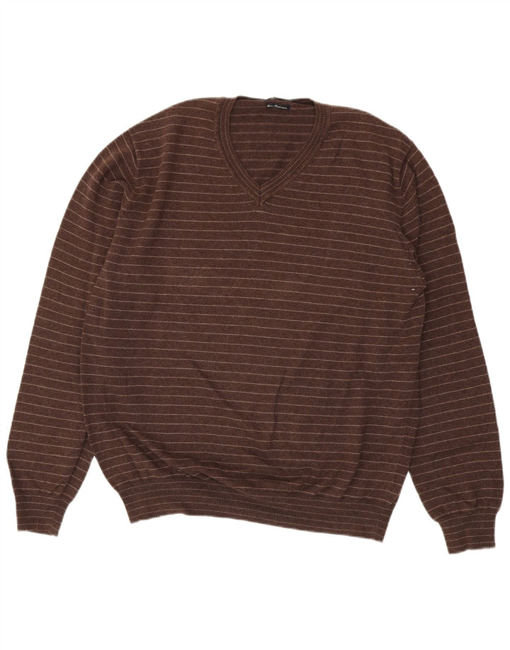 Massimo Dutti Jersey Hombre Cuello Pico XL Marrón Rayas