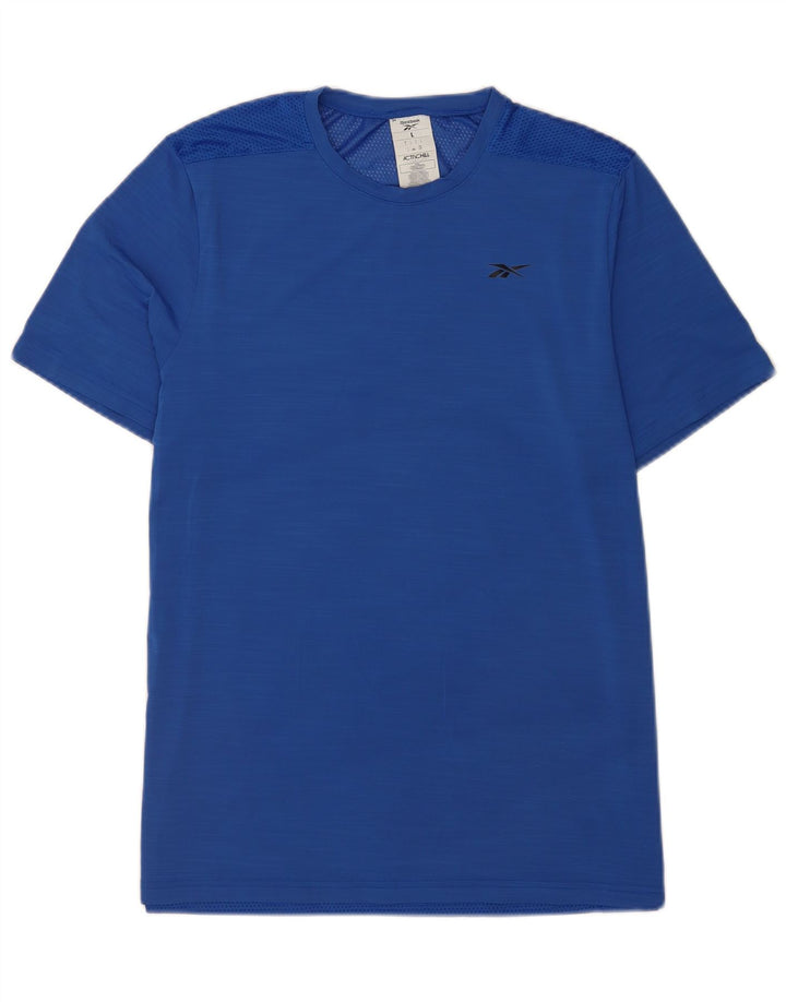 Reebok Camiseta alta con gráfico para hombre, talla grande, nailon azul