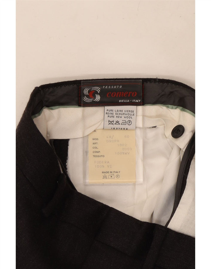 COMERO Pantalón de traje con pinzas para hombre IT 48 Medium W30 L30 Lana negra