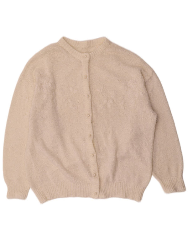 Vintage mujer Cardigan suéter Reino Unido 18 XL acrílico blanco