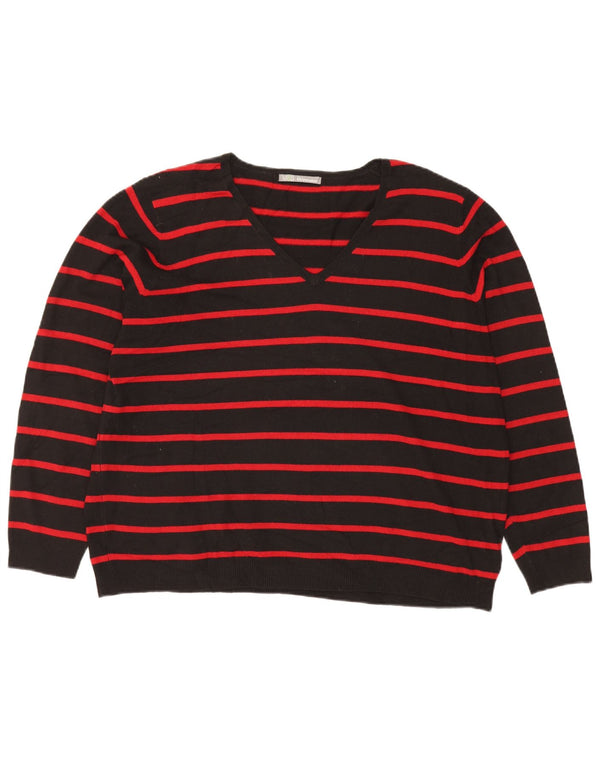 Marks & Spencer Suéter con Cuello en V para Mujer UK 22 2XL Rayas Negras