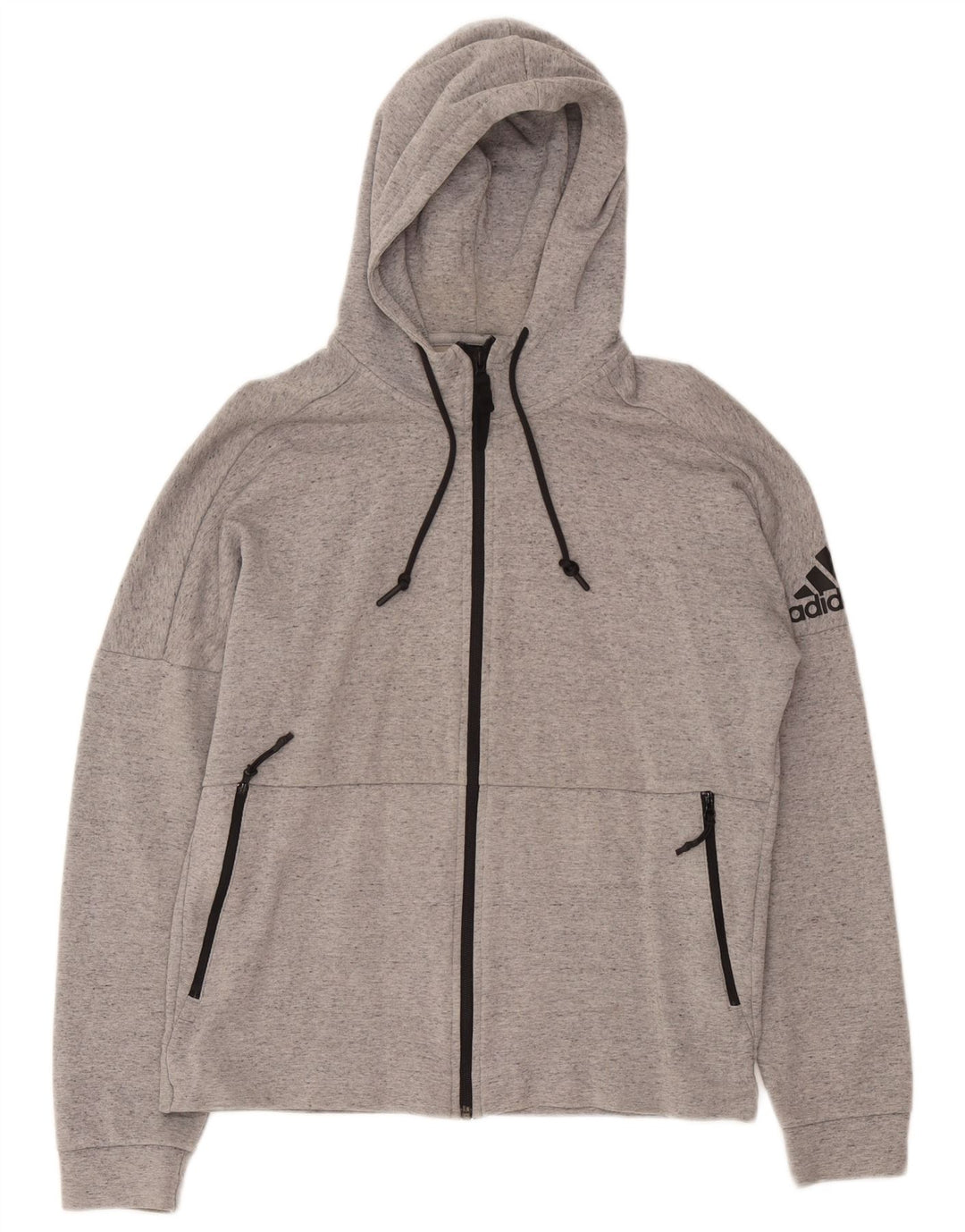 Adidas Hombre Graphic Zip Sudadera Con Capucha Suéter Gris Medio Moteado