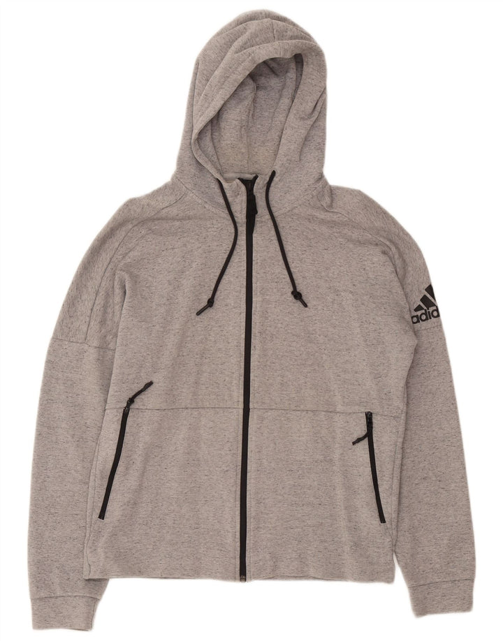 Adidas Hombre Graphic Zip Sudadera Con Capucha Suéter Gris Medio Moteado