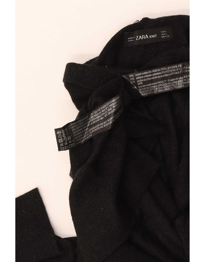 Zara Jersey con cuello alto para mujer, talla 44, talla grande, modal negro
