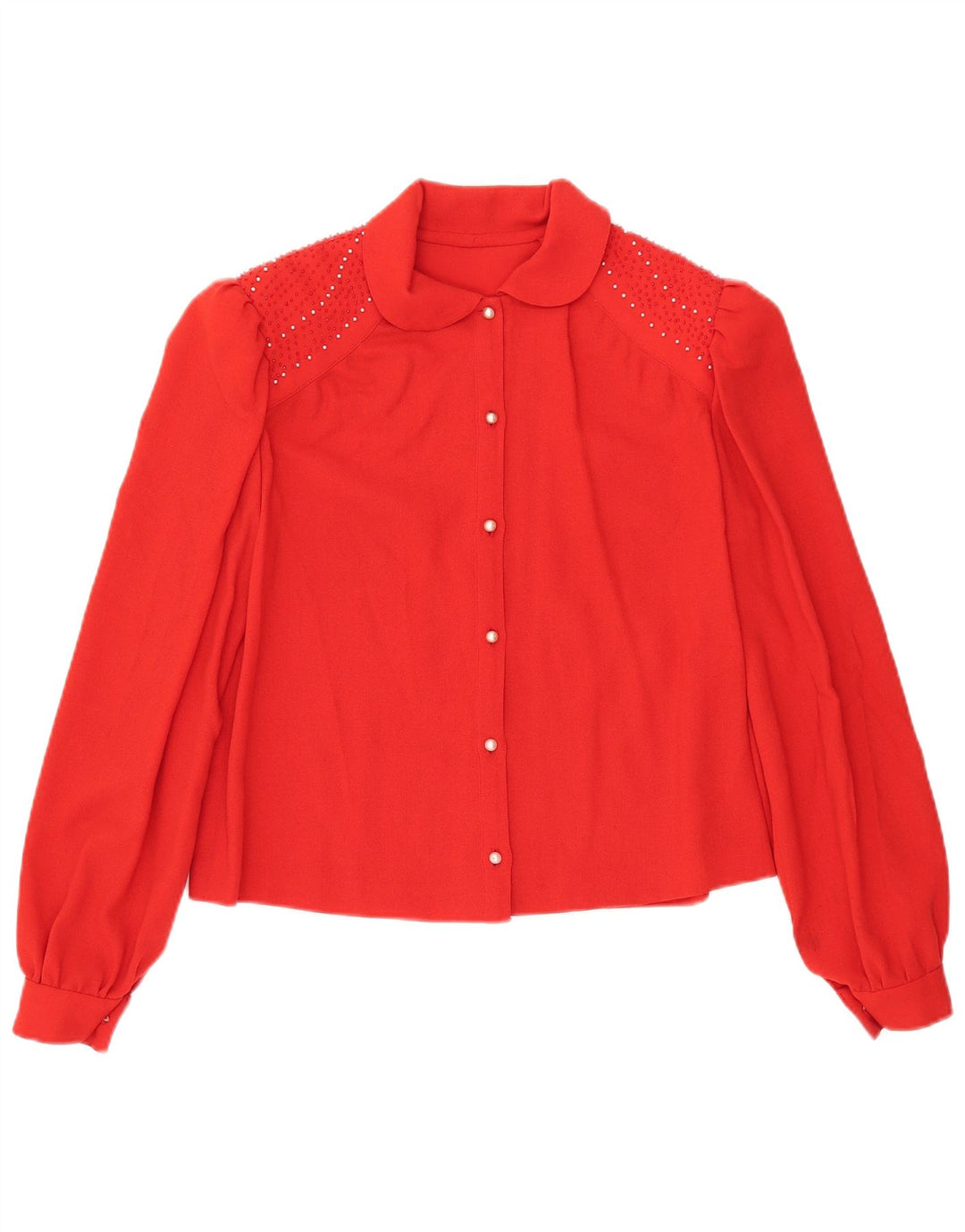 VINTAGE Mujer Crop Shirt Blusa Reino Unido 12 Rojo Medio