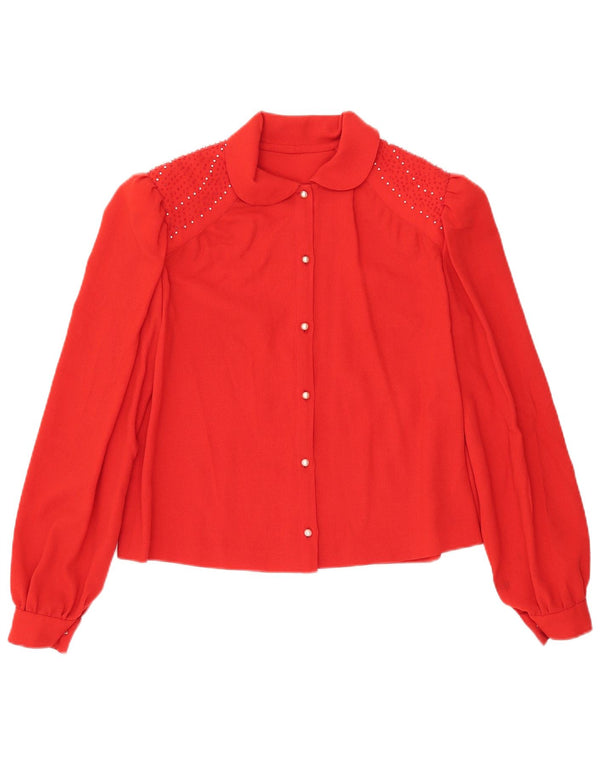 VINTAGE Mujer Crop Shirt Blusa Reino Unido 12 Rojo Medio