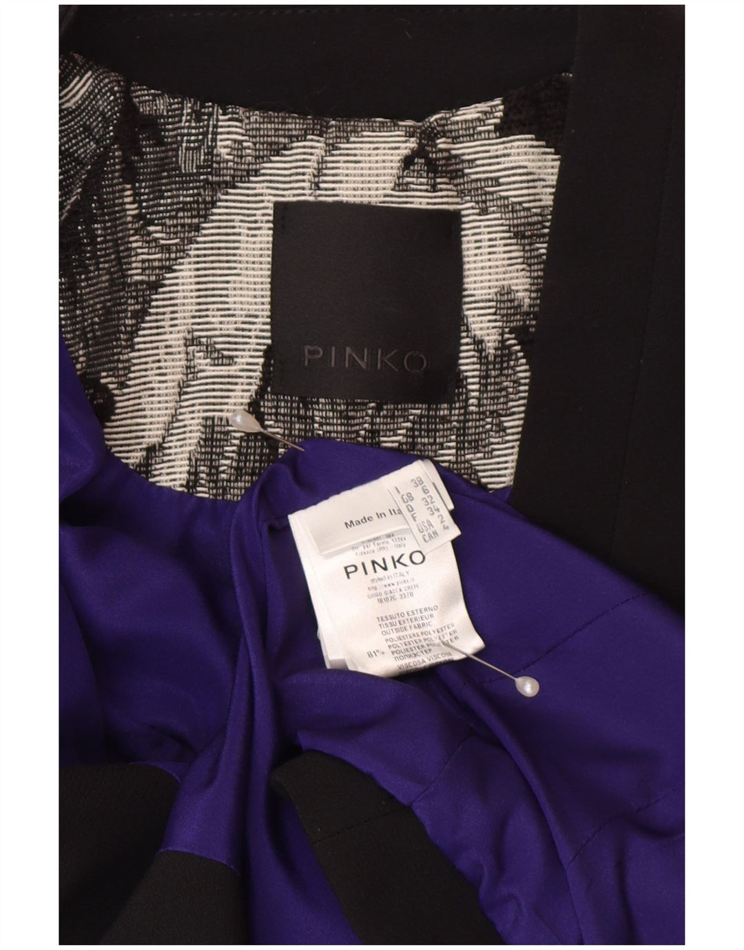 Pinko Chaqueta tipo blazer corta con 1 botón para mujer UK 6 XS Poliéster floral negro