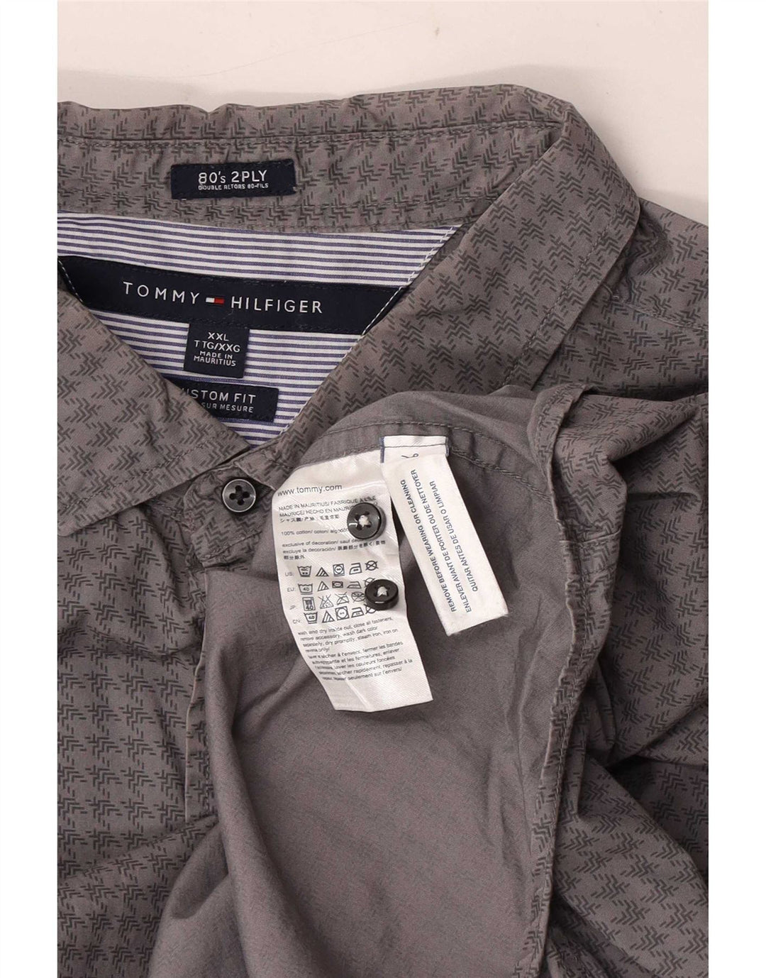Tommy Hilfiger Camisa de ajuste personalizado para hombre 2XL Algodón de pata de gallo gris