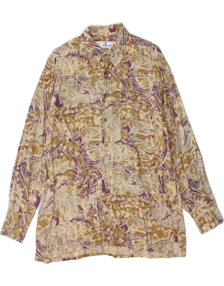 FAIRBANKS Mens Abstract Pattern Shirt Large Beige Colourblock Vintage Fairbanks and Second-Hand Fairbanks from Messina Hembry 