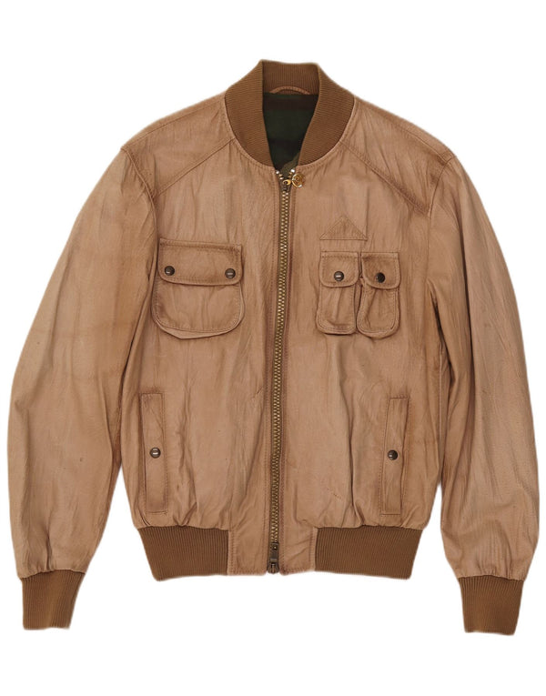 Chaqueta de cuero vintage para hombre IT 50 marrón grande