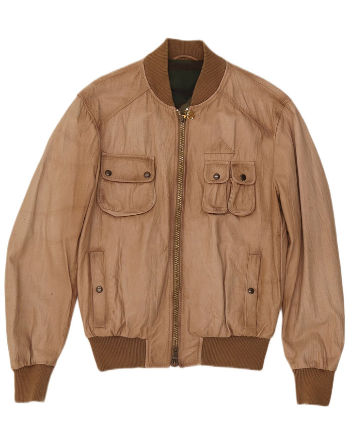 Chaqueta de cuero vintage para hombre IT 50 marrón grande