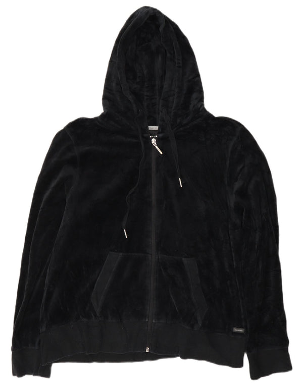 Calvin Klein Suéter con capucha de terciopelo con cremallera para mujer UK 18 XL Algodón negro