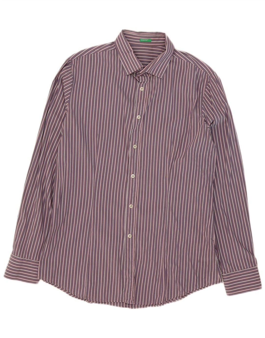 Camisa Benetton Hombre XL Algodón Rayas Morado