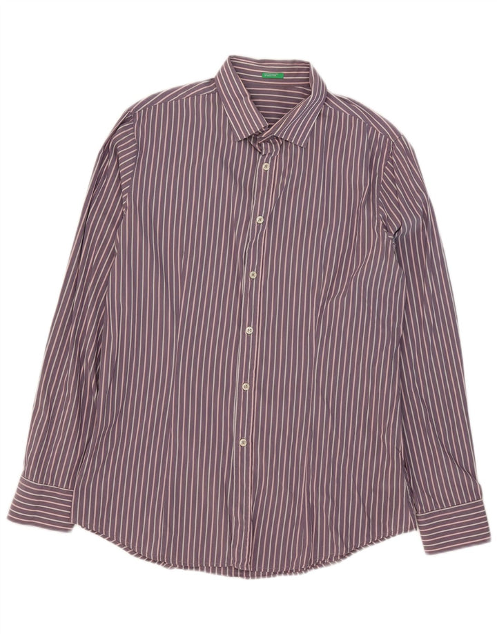 Camisa Benetton Hombre XL Algodón Rayas Morado