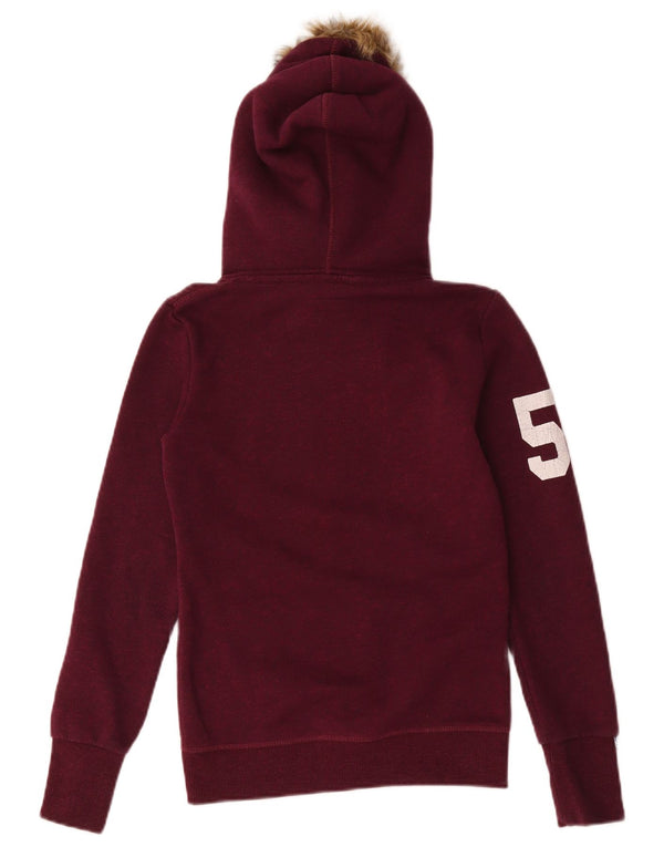 Superdry Suéter con capucha y cremallera gráfica para mujer UK 6 XS Algodón burdeos