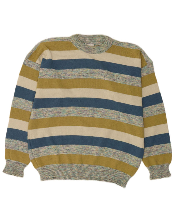 San Marco Jersey de cuello redondo para hombre, talla 2XL, algodón a rayas multicolor