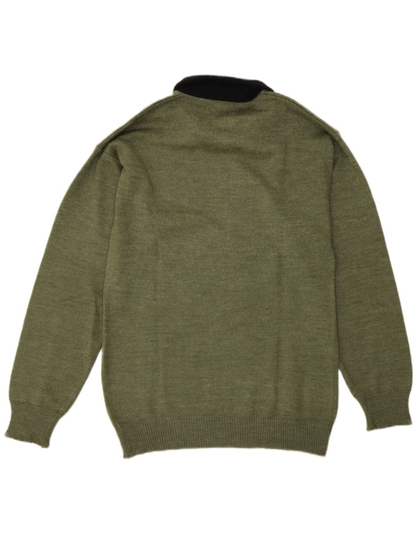 Vintage hombres polo cuello jersey suéter medio verde colorblock