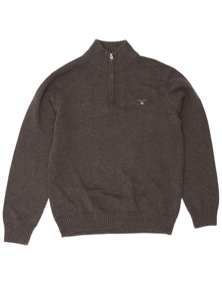 Gant Jersey con cuello y cremallera para hombre, talla grande, algodón gris