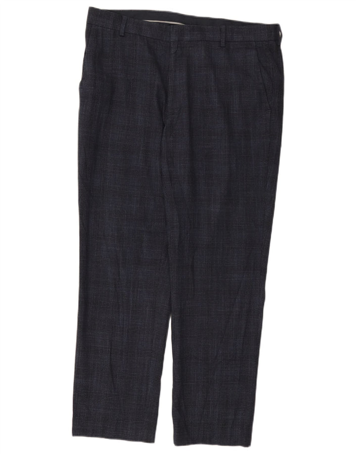 Marks & Spencer Pantalón chino para hombre W34 L29 Pata de gallo azul marino