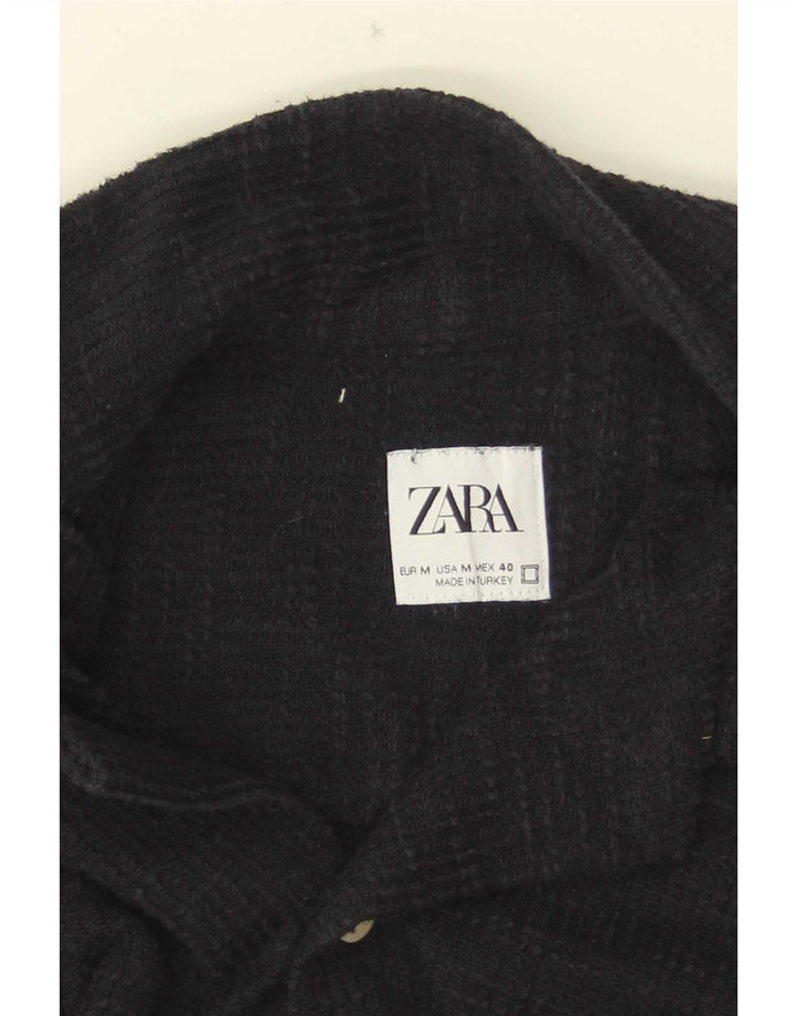 Zara Mujer Camisa Manga Corta Azul Marino Mediano