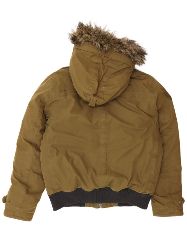 Timberland Mens Hooded Padded Jacket UK 40 Large Khaki Cotton