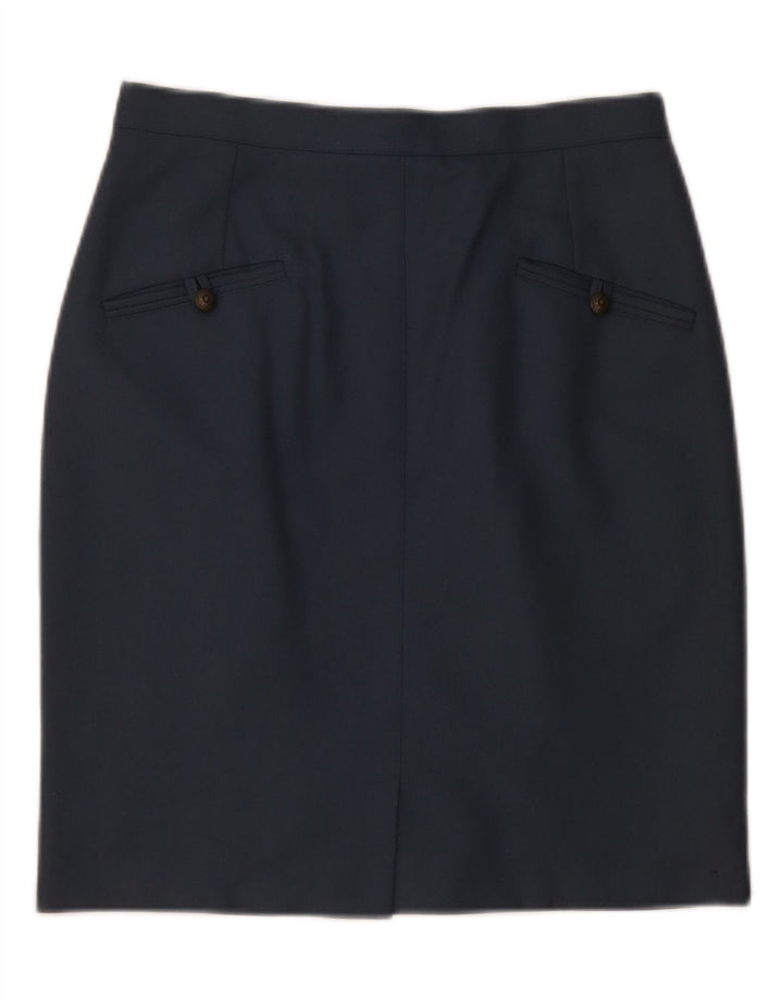 VINTAGE Falda lápiz para mujer Mediana W28 Lana azul marino