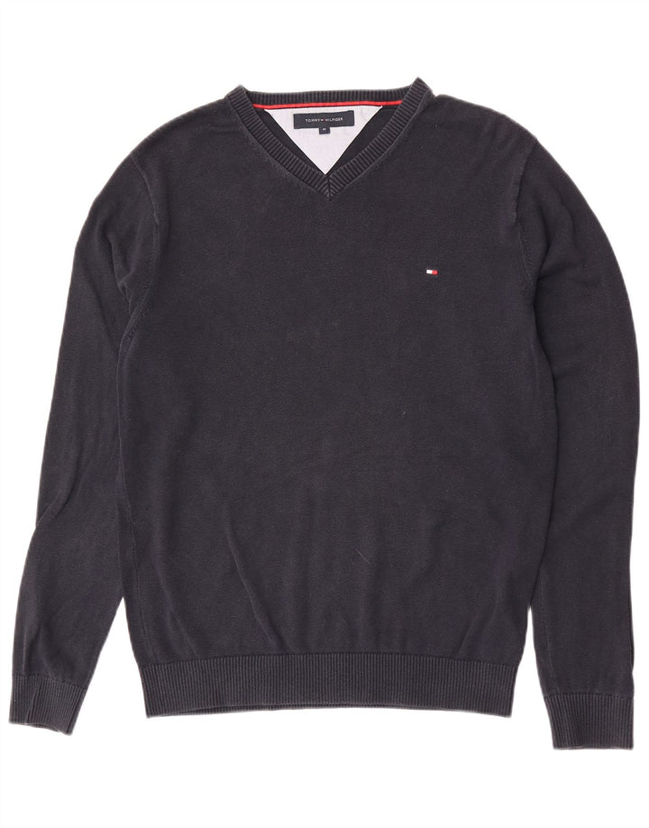 Tommy Hilfiger Jersey con Cuello en V para Hombre de algodón Azul Marino Medio