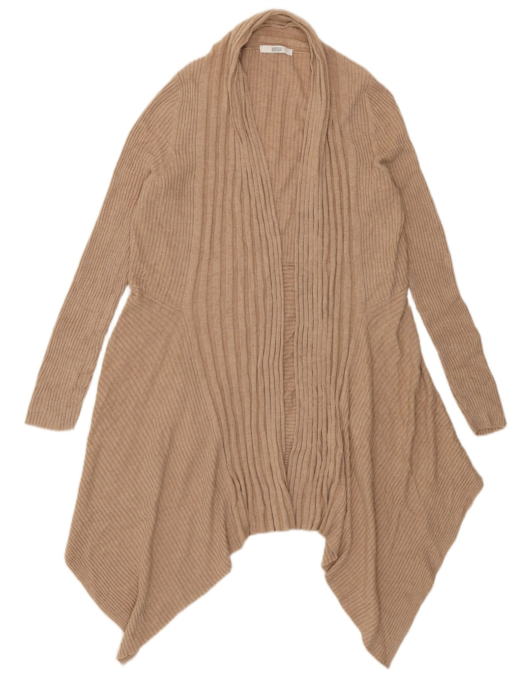 Marks & Spencer Suéter tipo cárdigan abierto asimétrico para mujer UK 46 Large Beige