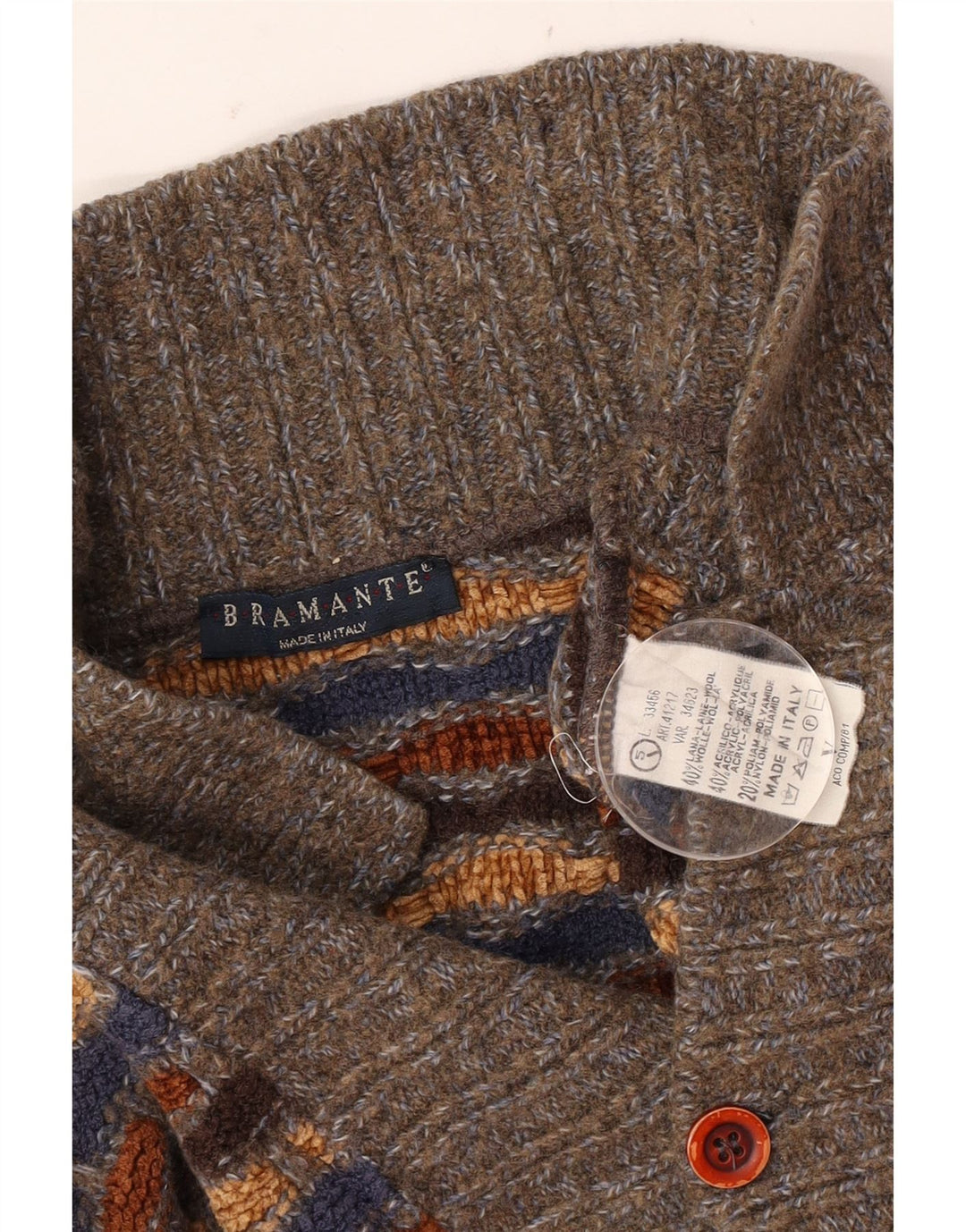 Bramante Jersey De Cuello Polo para Hombre De Lana Geométrica Multicolor Grande