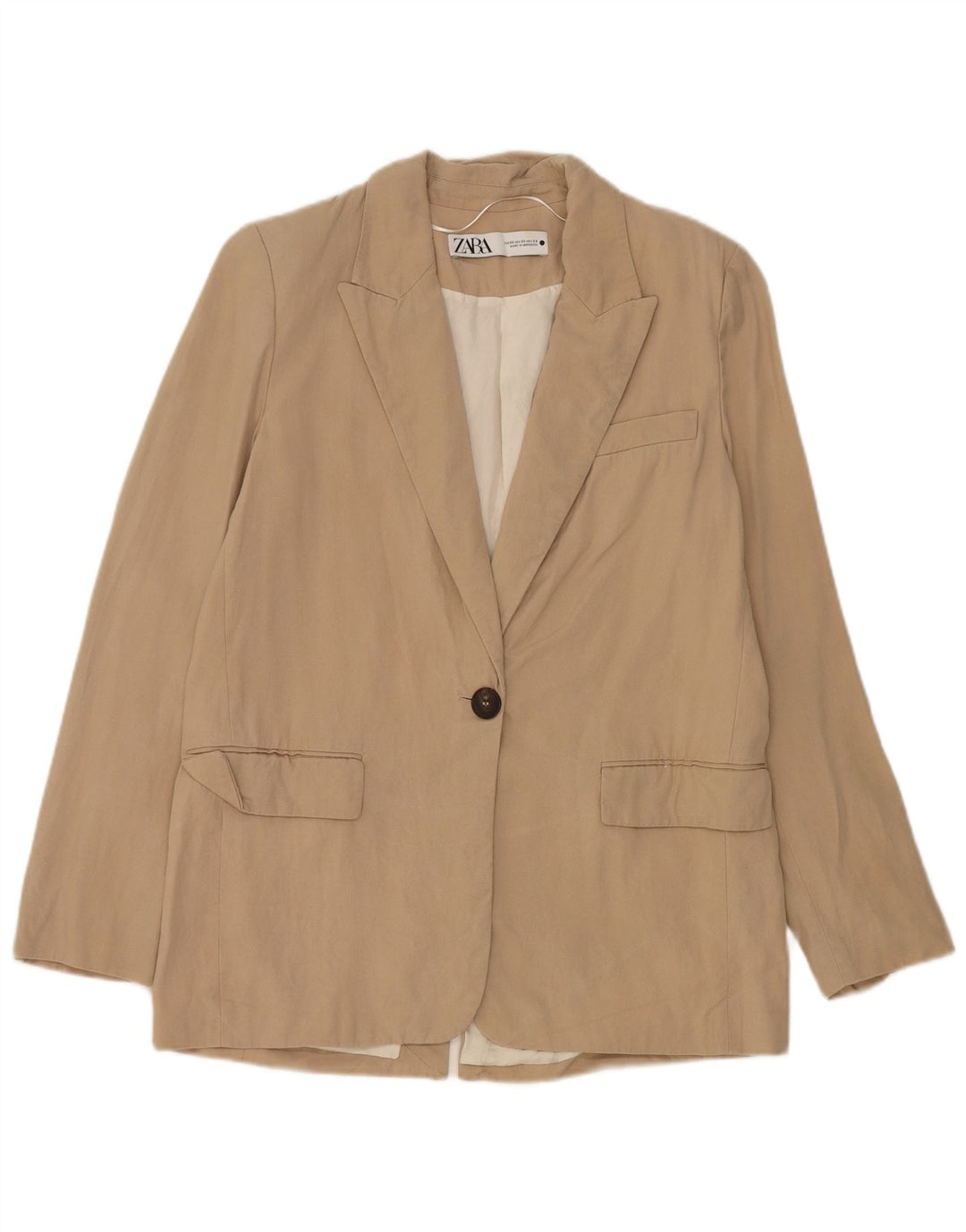 Zara Mujer Chaqueta Blazer De 1 Botón UK 6 XS Beige Lyocell