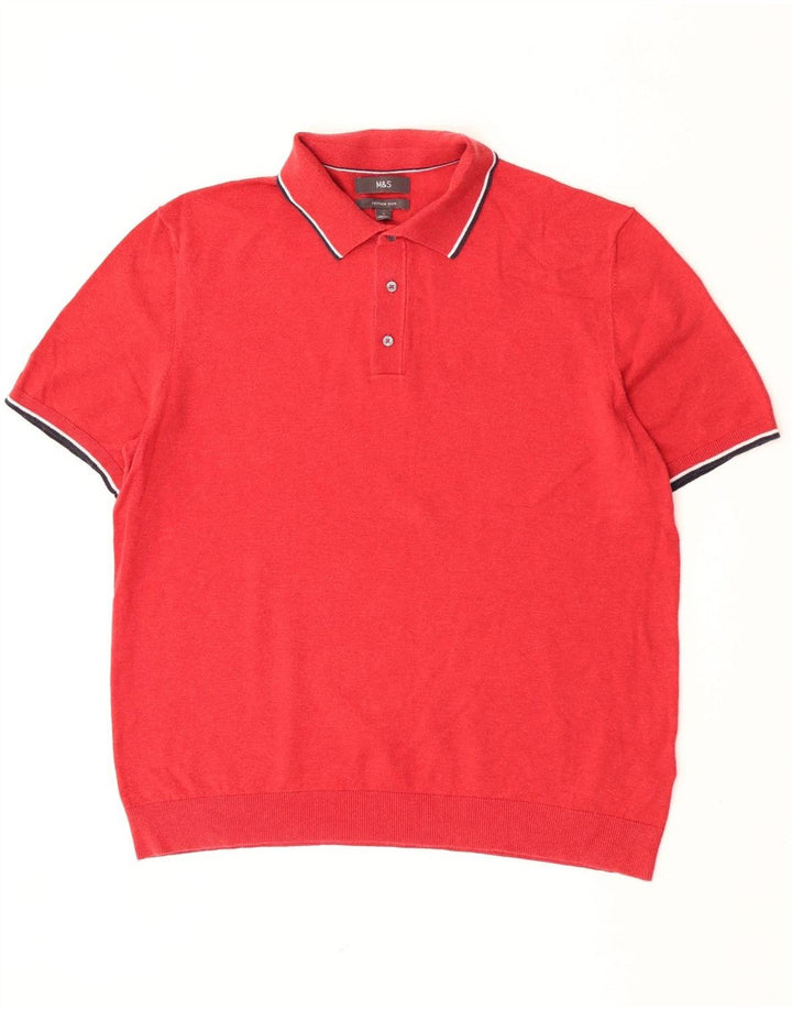 Marks & Spencer - Jersey de cuello tipo polo para hombre, talla grande, color rojo a rayas