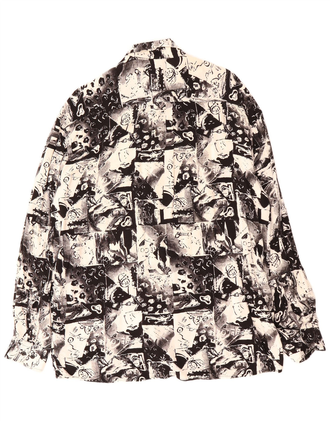 VINTAGE Hombres Patrón Abstracto Camisa Tamaño 41 Grande Negro