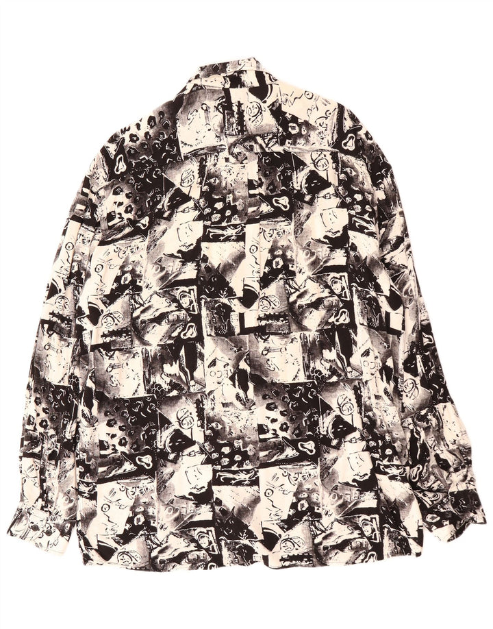 VINTAGE Hombres Patrón Abstracto Camisa Tamaño 41 Grande Negro