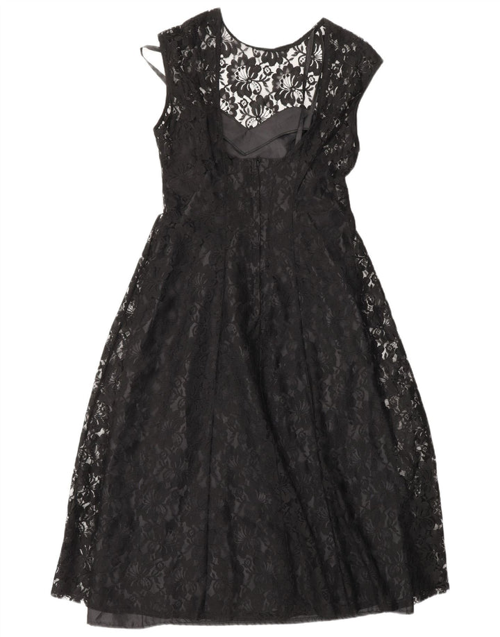 CLASSIC Vestido acampanado para mujer UK 40 Mediano Nylon floral negro