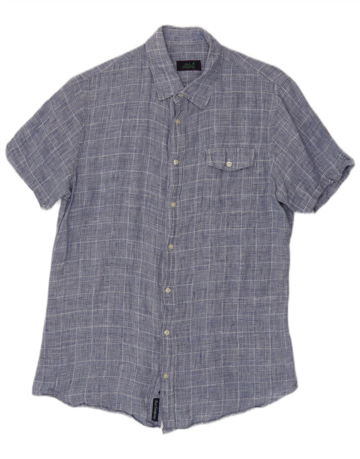 Camisa de manga corta para hombre Best Company pata de gallo azul medio