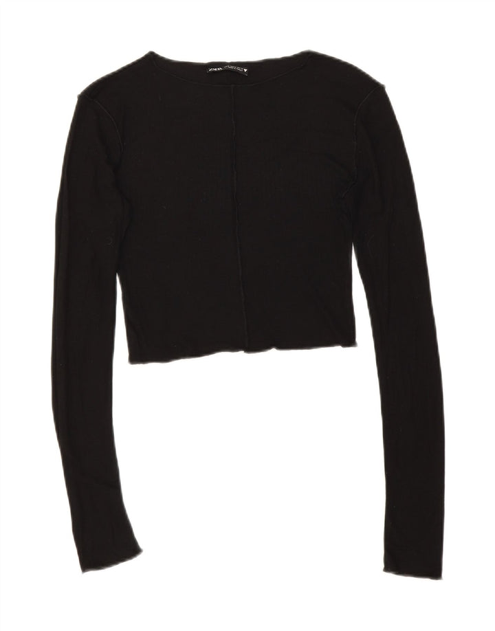 Zara Mujer Crop Top Manga Larga UK 8 Small Negro