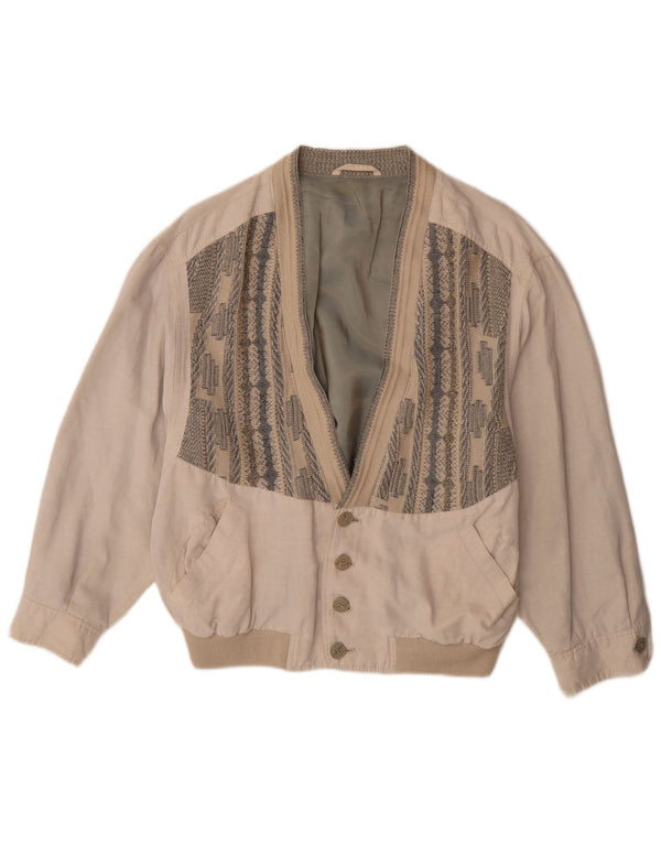 Vintage hombres bomber chaqueta Reino Unido 38 viscosa geométrica beige medio