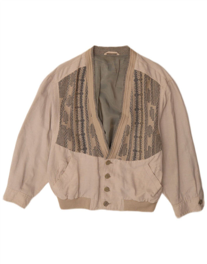Vintage hombres bomber chaqueta Reino Unido 38 viscosa geométrica beige medio