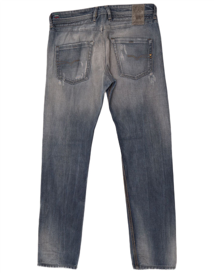 Diesel Hombre Belther Vaqueros Rectos Desgastados W32 L34 Algodón Azul