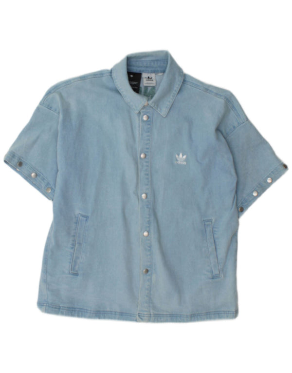 Adidas Hombre Camisa Vaquera De Manga Corta Con Gráfico Azul Medio