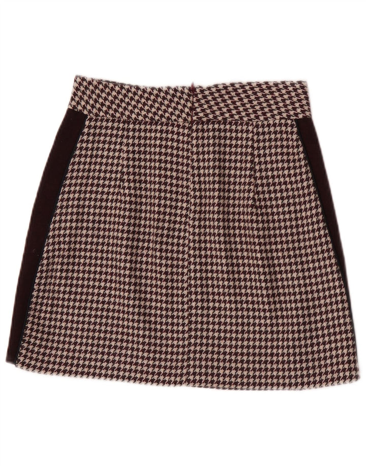 Zara Mujer Mini Falda XS W24 Burdeos Pata De Gallo